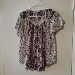 Claudia Richard Purple & Cream Floral Paisley Blouse – Large Petite (Fits M)